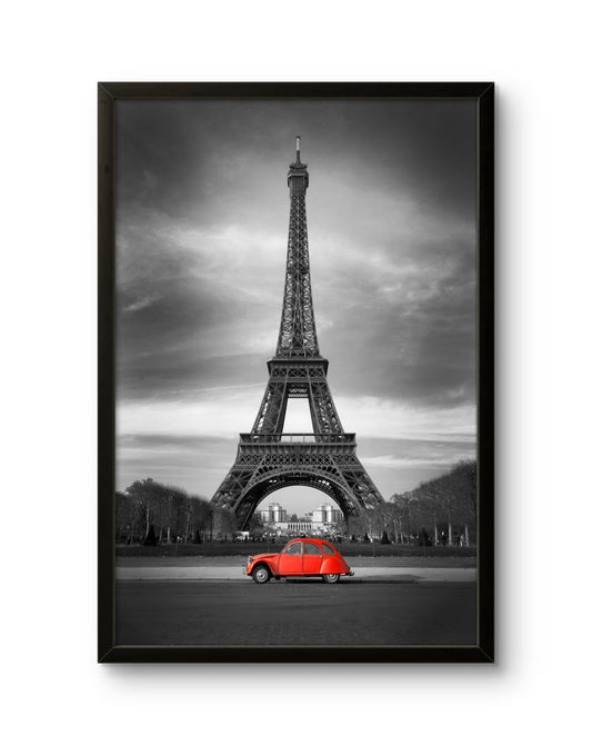 Eiffel Tower With Red Vintage Car