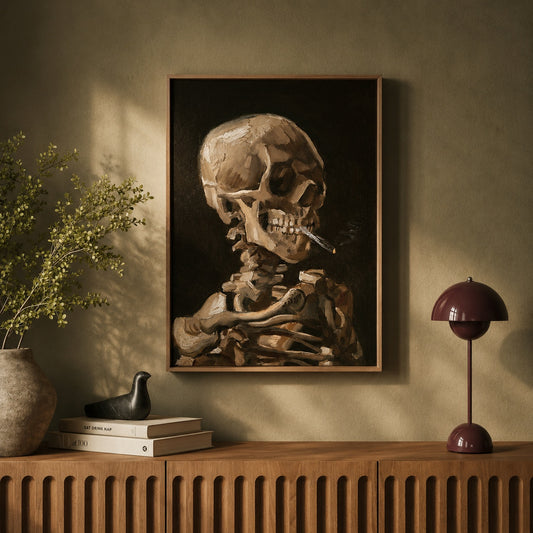Skull of a Skeleton with Burning Cigarette