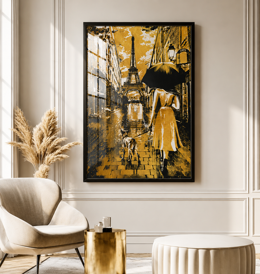 Parisian Stroll in Gold Eiffel Tower Art