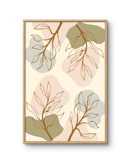 Botanical Branch Line Art with Soft Abstract Shapes