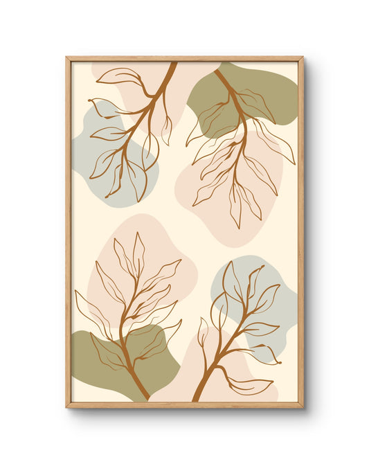 Botanical Branch Line Art with Soft Abstract Shapes