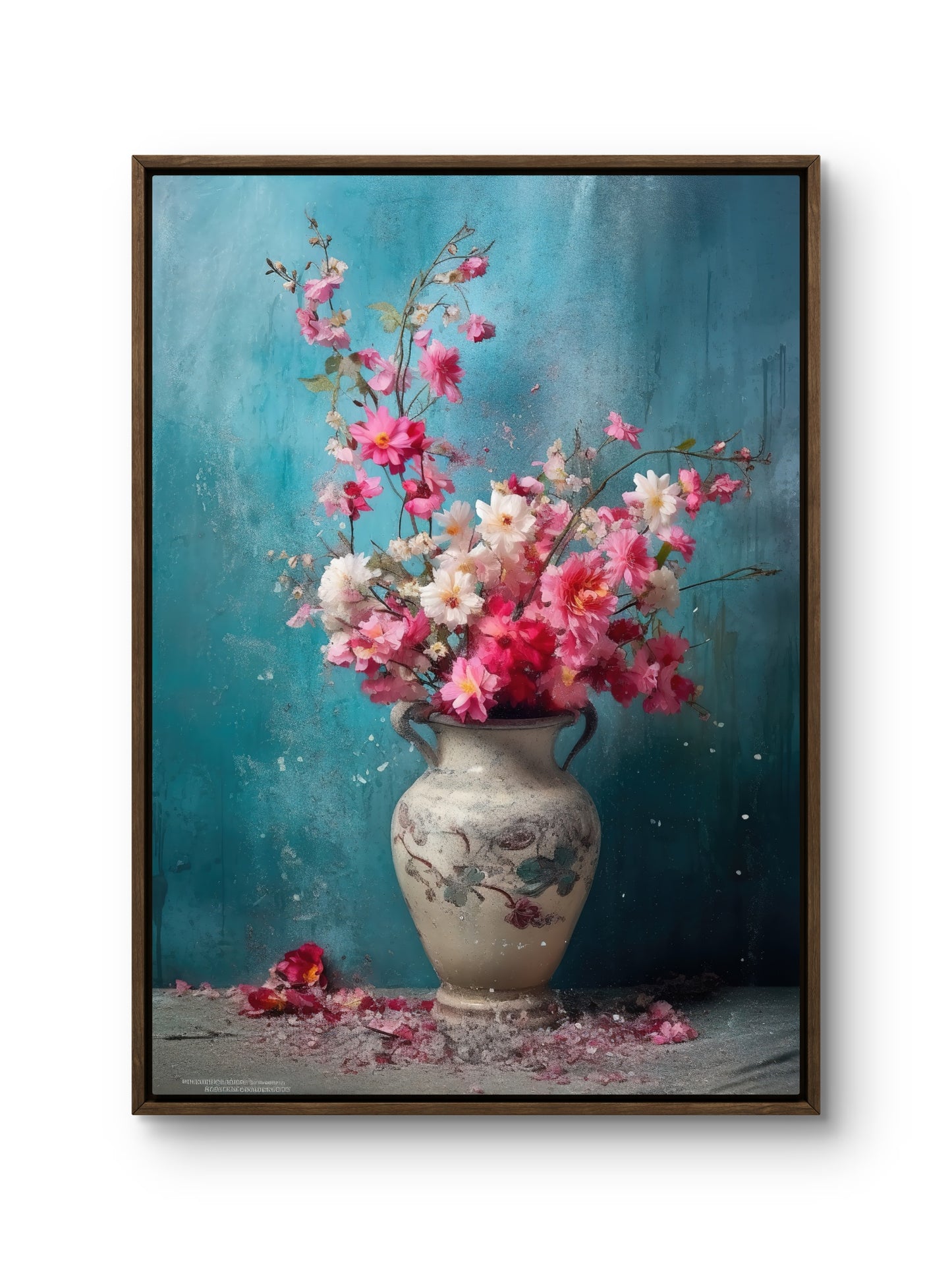 Pink florals on turquoise background