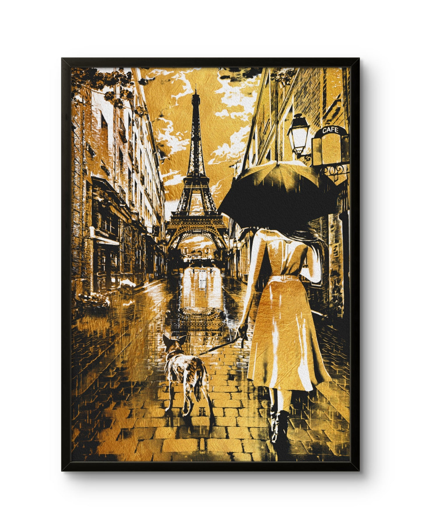 Parisian Stroll in Gold Eiffel Tower Art