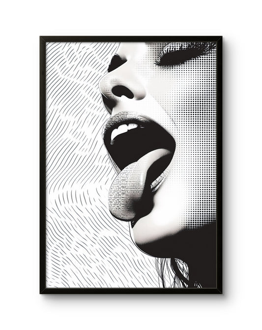 Black & White Woman Tongue Art