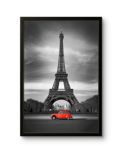 Eiffel Tower With Red Vintage Car