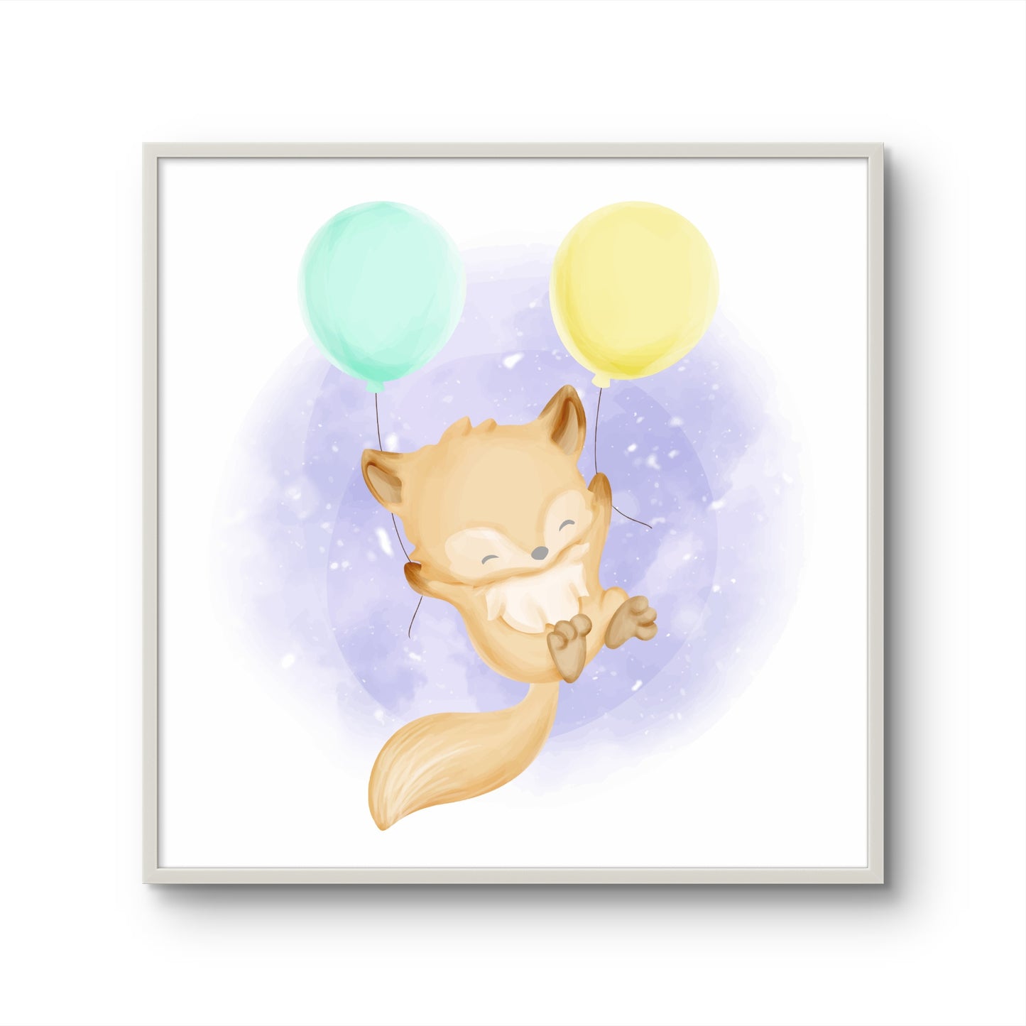 Happy Fox Floating with Balloons