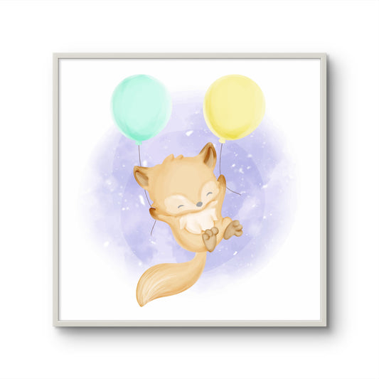 Happy Fox Floating with Balloons