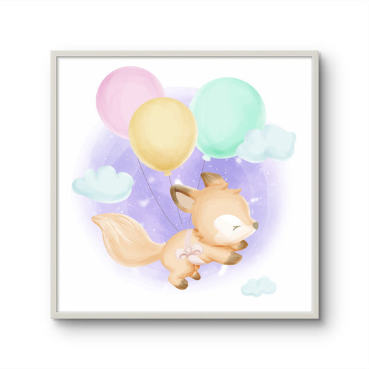 Happy Fox Floating with Balloons