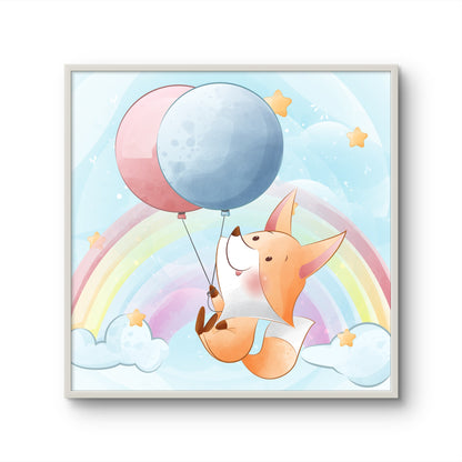 Fox in the Sky with Rainbow and Balloons