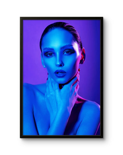 Neon Blue Beauty Cyberpunk Woman Portrait