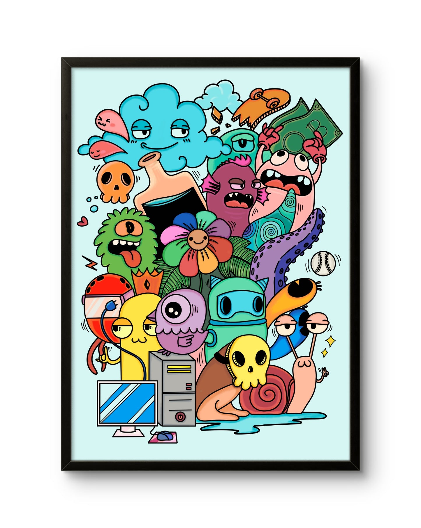 Playful Doodle Crowd ���' Mint Mayhem