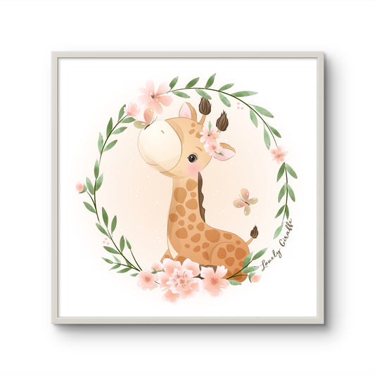 Lovely Giraffe in Floral Wreath