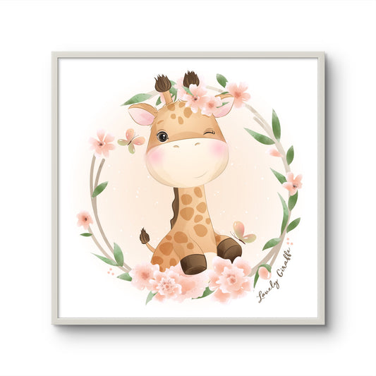 Smiling Giraffe with Floral Frame
