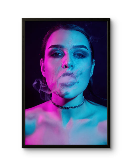 Smoke Girl Neon Vapor & Cyber Portrait