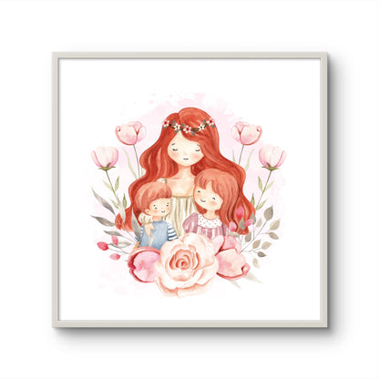 Mother with Two Children Floral Portrait