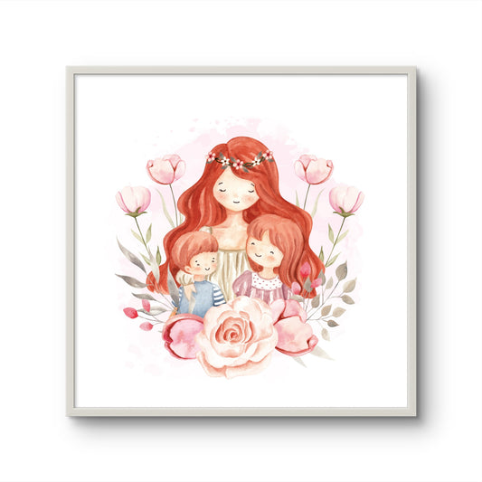 Mother with Two Children Floral Portrait