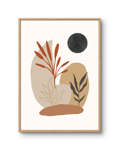 Abstract Botanical Shapes with Moon