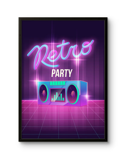 Retro Neon Party Boombox Poster