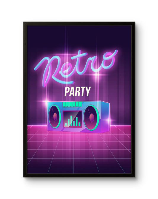 Retro Neon Party Boombox Poster