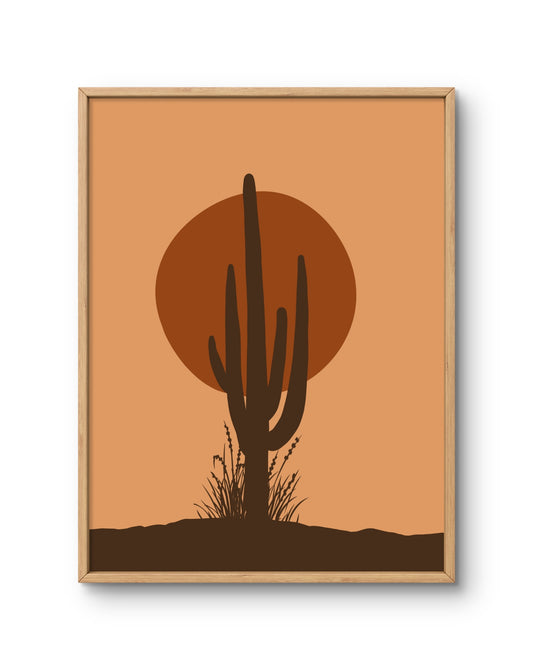Cactus Silhouette with Sun Circle