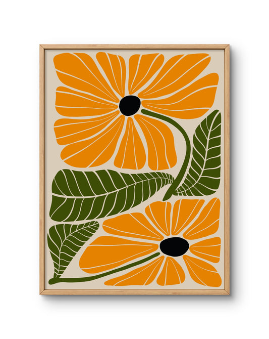Orange Bloom & Green Leaves