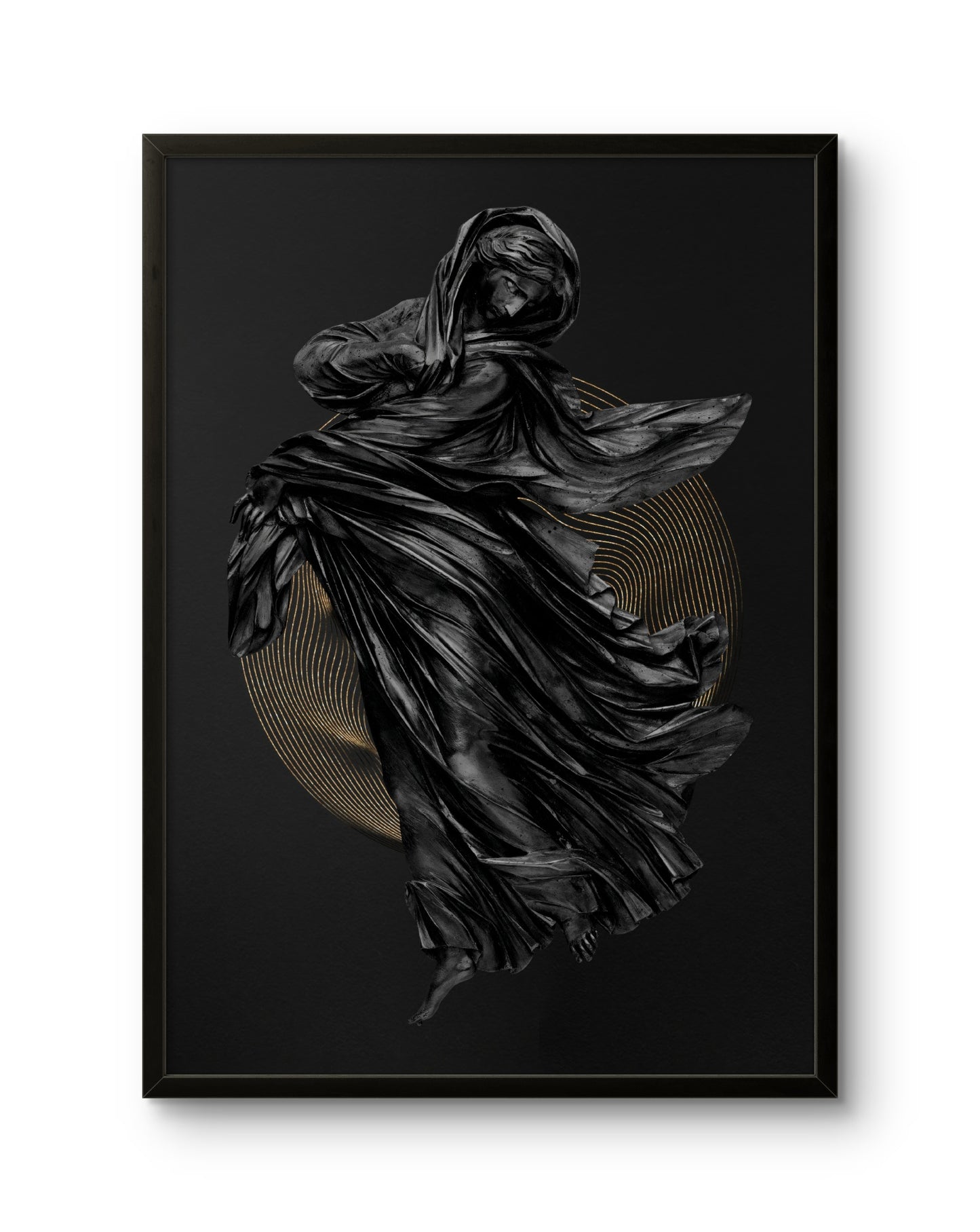 Black Sculpture With Golden Halo