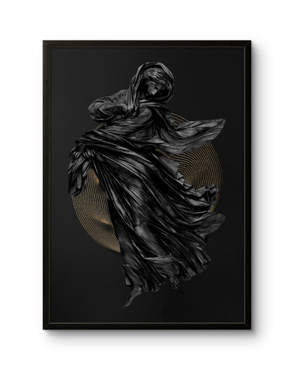 Black Sculpture With Golden Halo