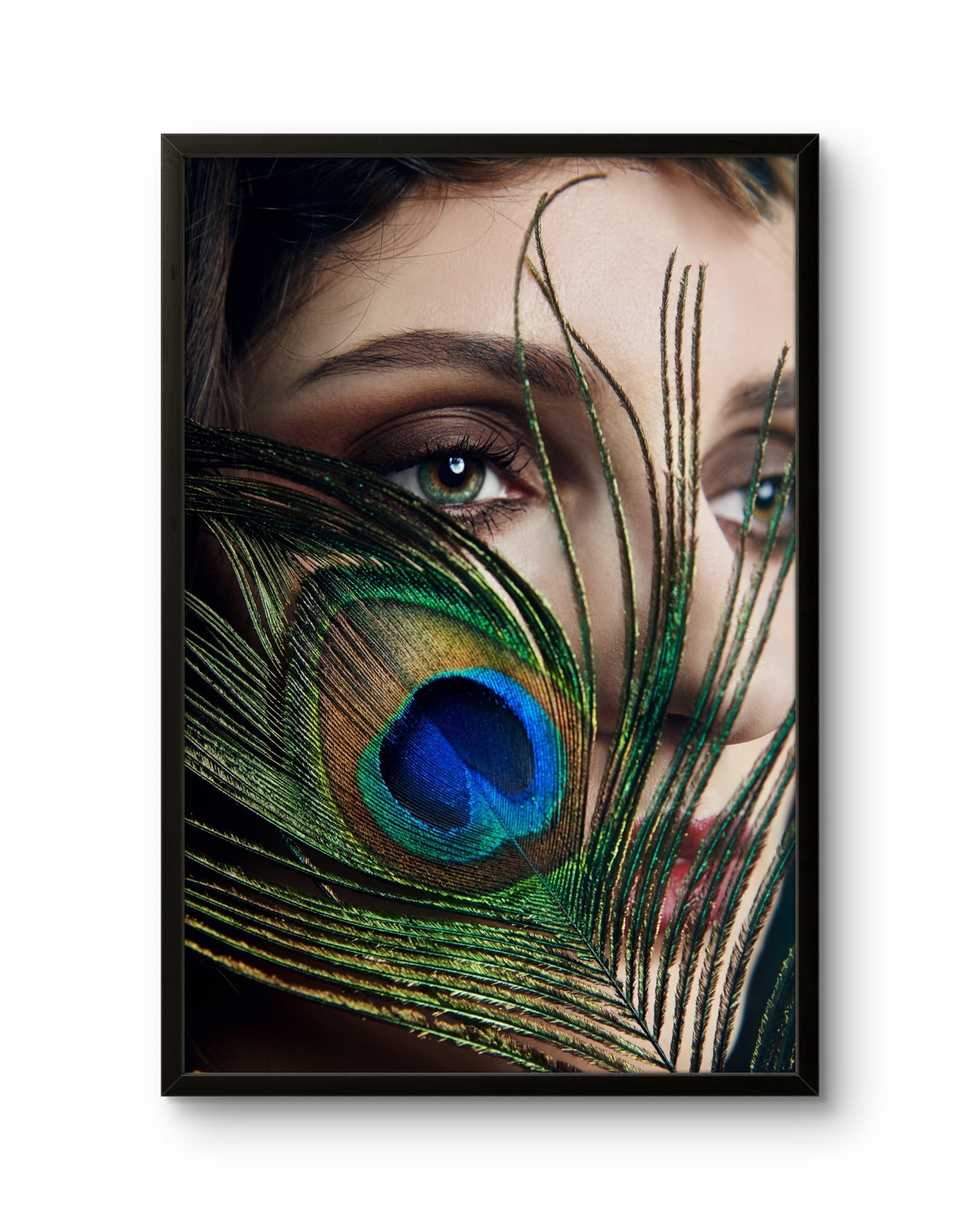 Peacock Feather Portrait Green & Blue Eye Art