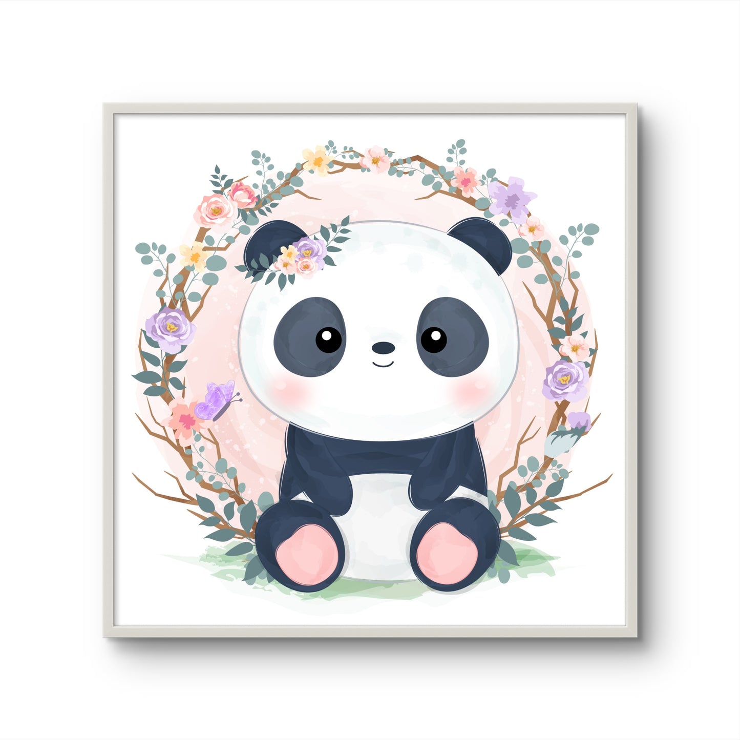 Little Panda with Floral Wreath