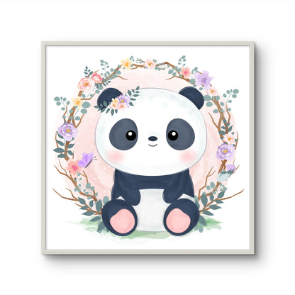 Little Panda with Floral Wreath