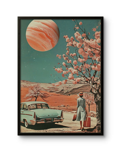 Vintage Car & Planet Dreamscape Poster