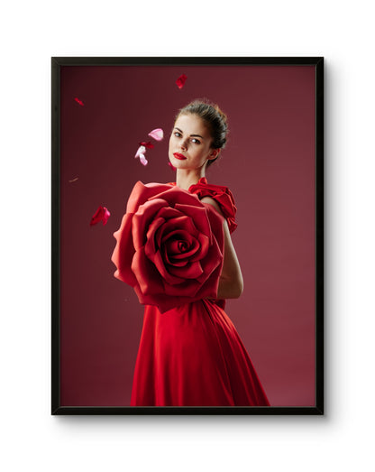 Red Rose Dress Woman Fashion Floral Art