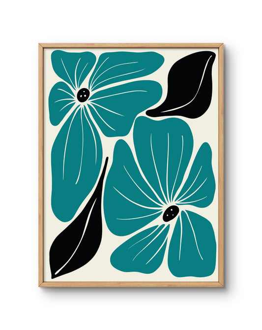 Teal Blossom Modern Botanical Print