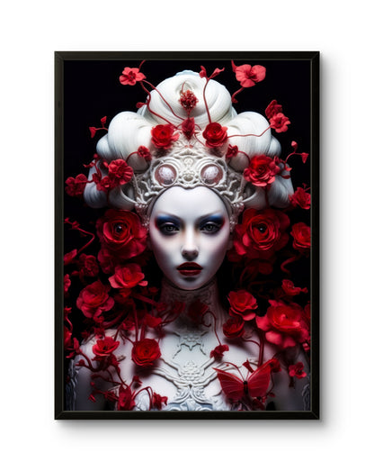 White Rose Queen Red Floral Fantasy Art