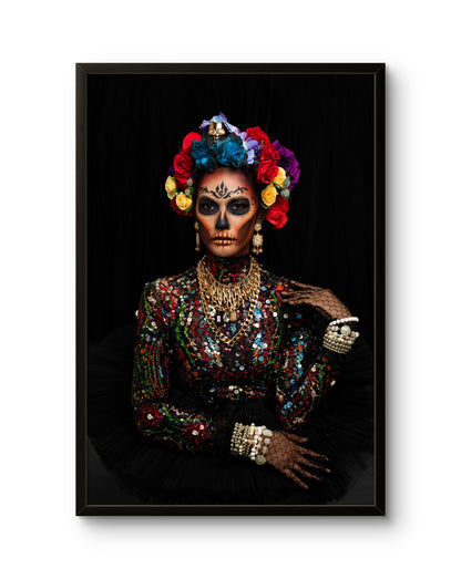 La Catrina Inspired Portrait Colorful Skull Makeup & Floral Crown