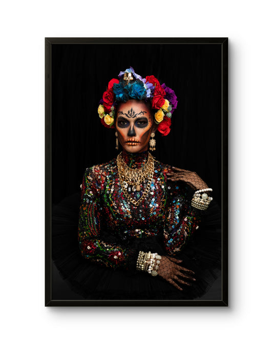 La Catrina Inspired Portrait Colorful Skull Makeup & Floral Crown