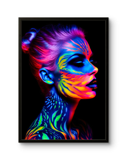 Neon Body Paint Portrait Blue & Yellow