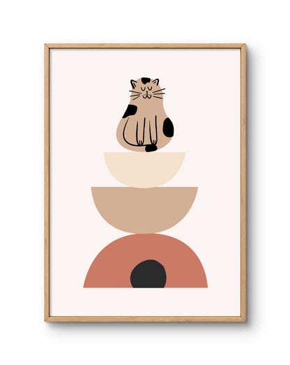 Peaceful Stacked Shapes With A Kitten