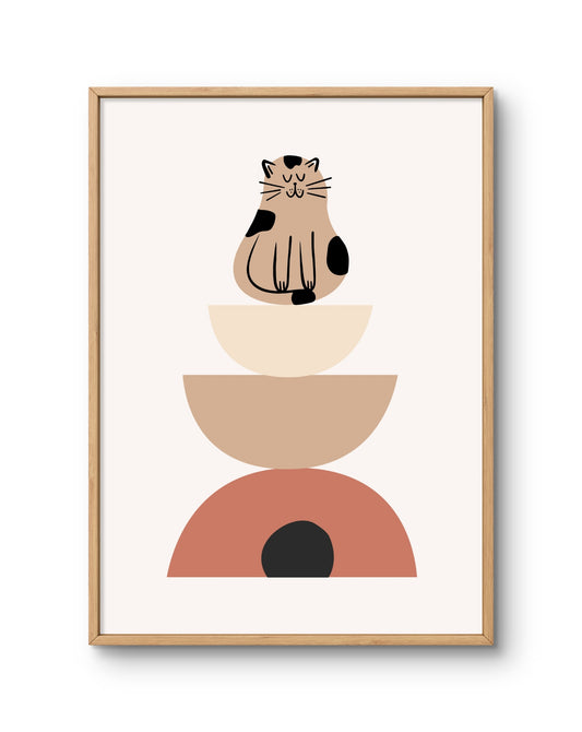Peaceful Stacked Shapes With A Kitten