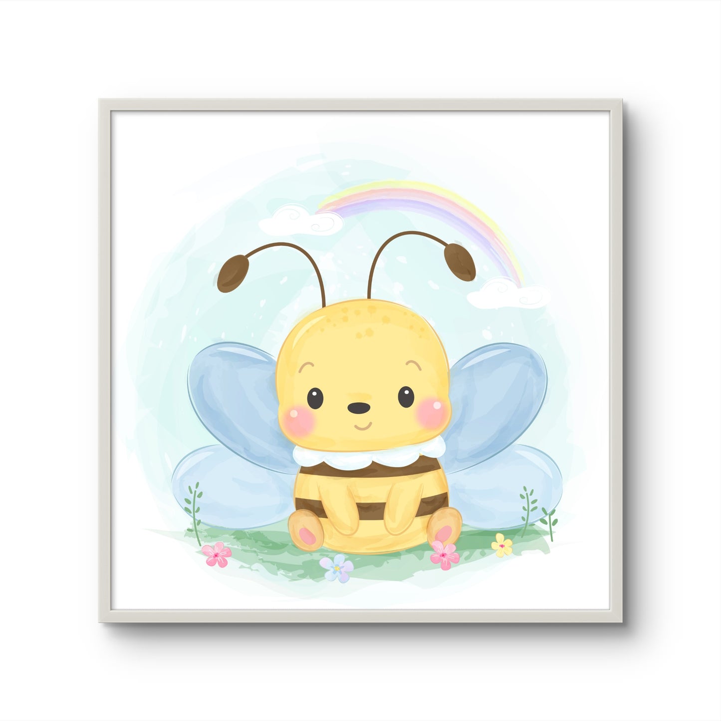 Cute Bee Sitting Under the Rainbow