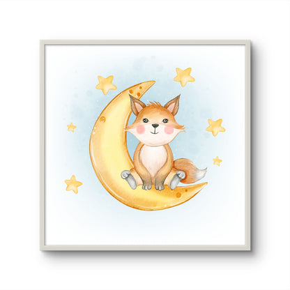 Happy Fox Sitting on the Moon