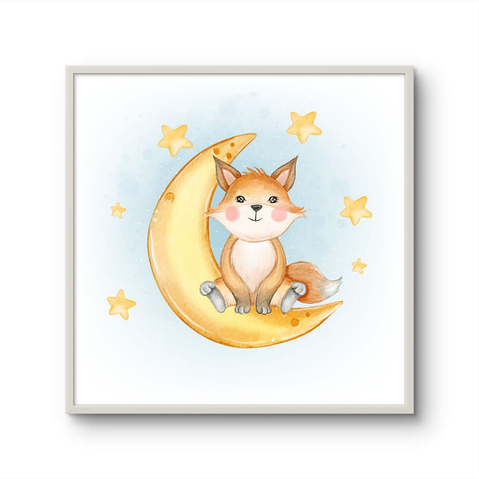 Happy Fox Sitting on the Moon