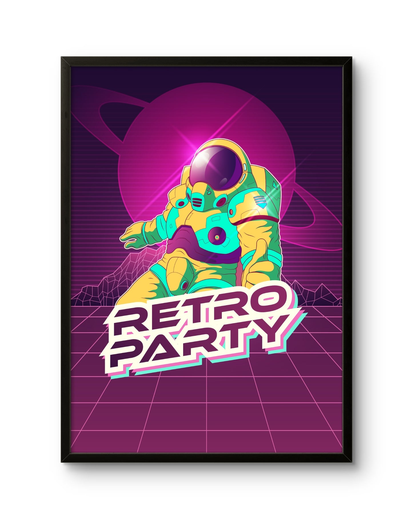 Retro Party Astronaut Planet Poster