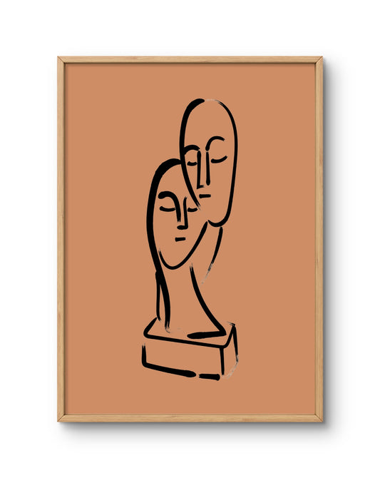Abstract Twin Faces Line Art