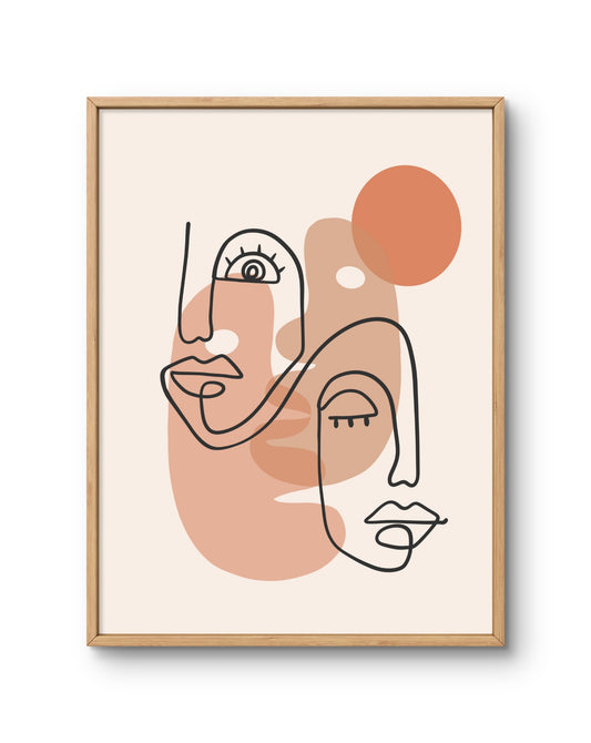 Abstract Face Line Art with Warm Shapes