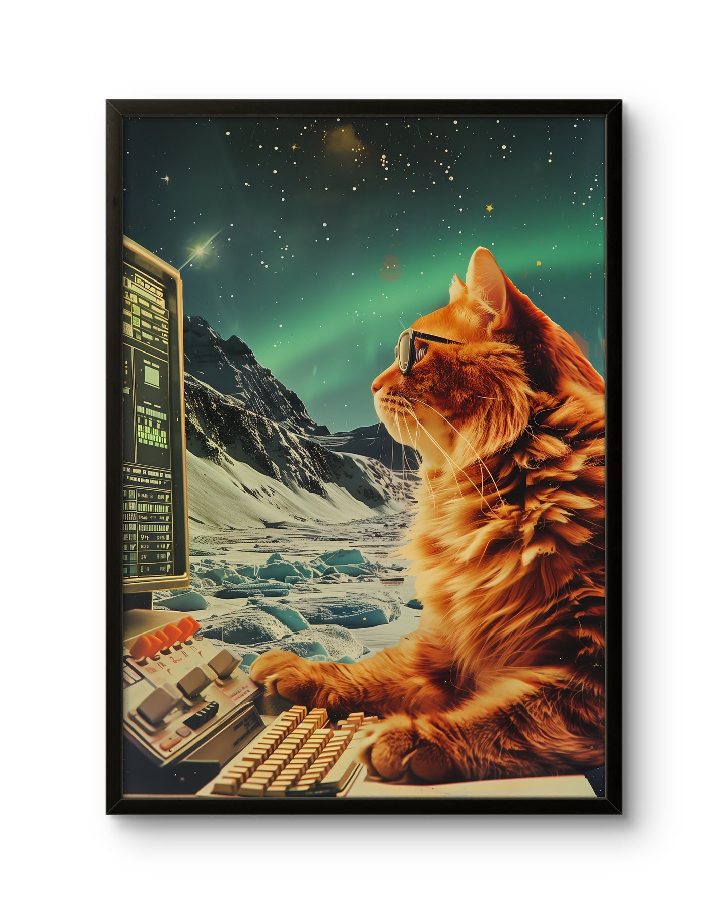 Cyber Cat at the Computer Poster