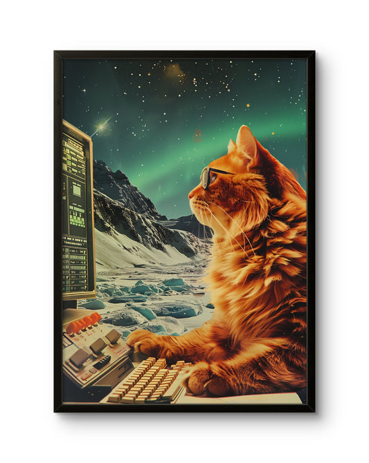 Cyber Cat at the Computer Poster