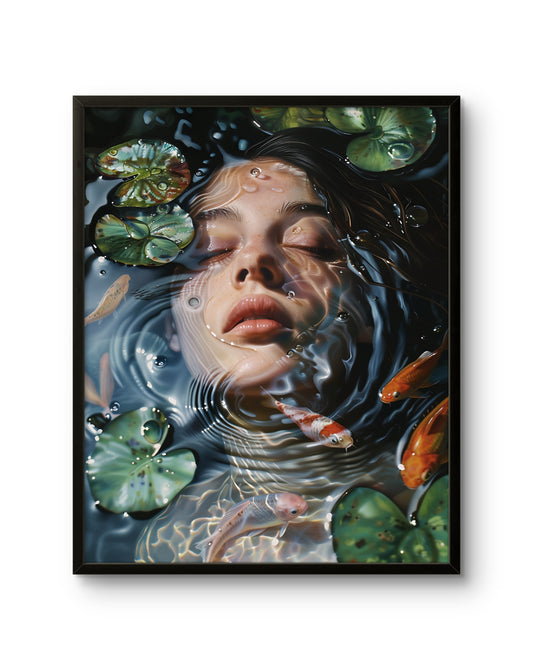 Underwater Woman with Koi Fish Dreamy Nature Art