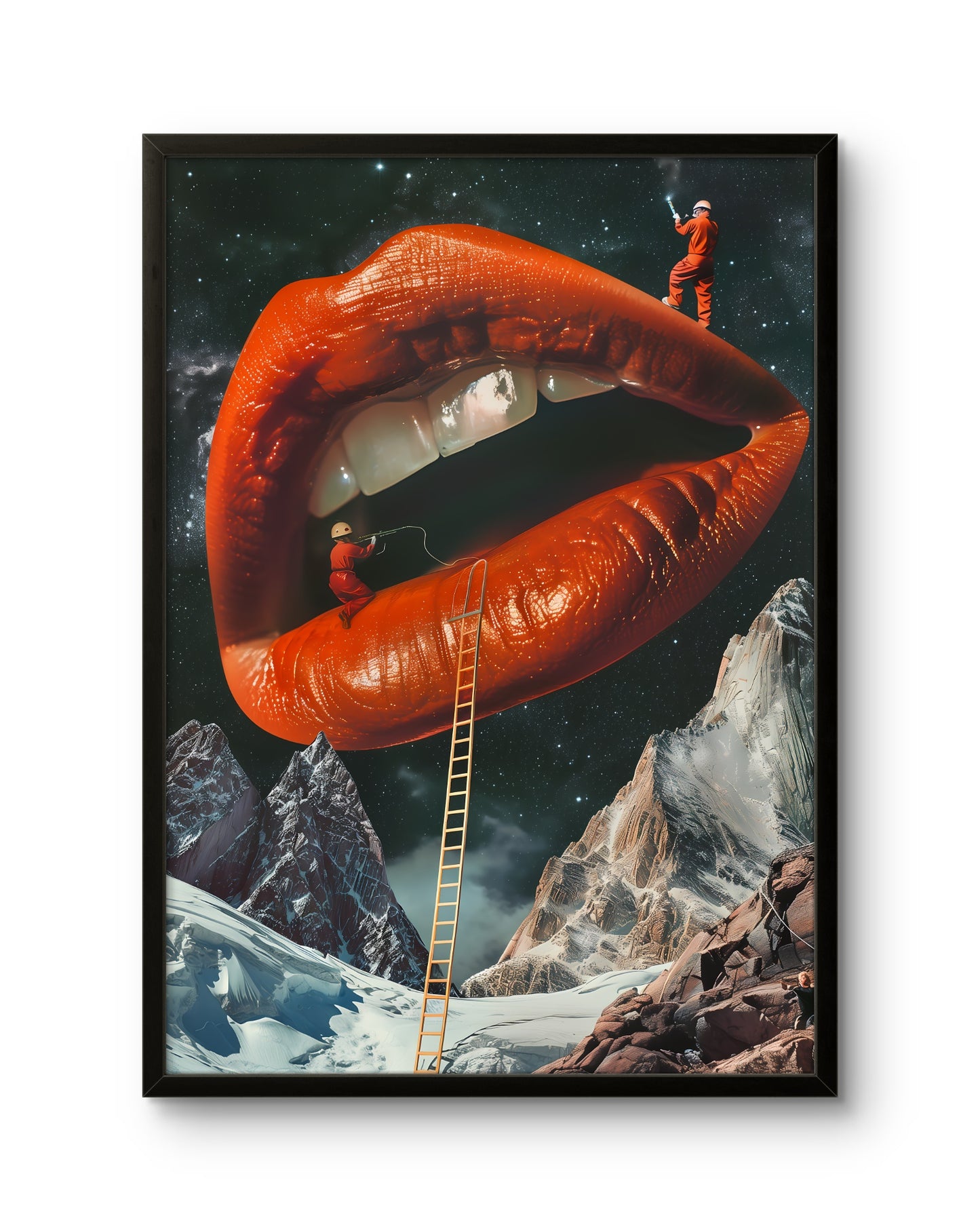 Giant Lips Surreal Mountain Poster