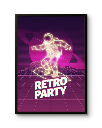 Neon Astronaut Hoverboard Retro Poster